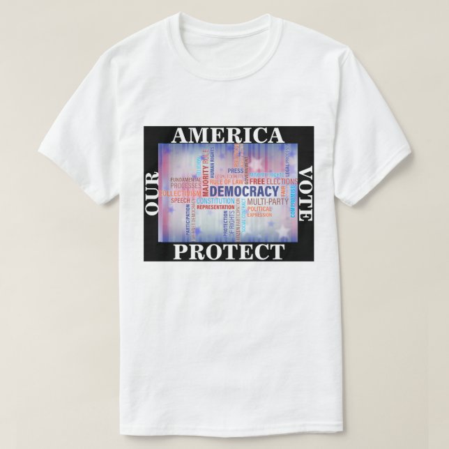 CAMISETA AMÉRICA VOTA PROTEGER A NOSSA DEMOCRACIA (Frente do Design)