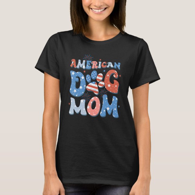 Camiseta American 4th Of July Dog Mom Retro Groovy Dog Paw  (Frente)