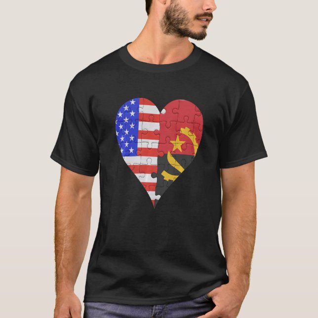 Camiseta American Angolan Flag Heart (Frente)