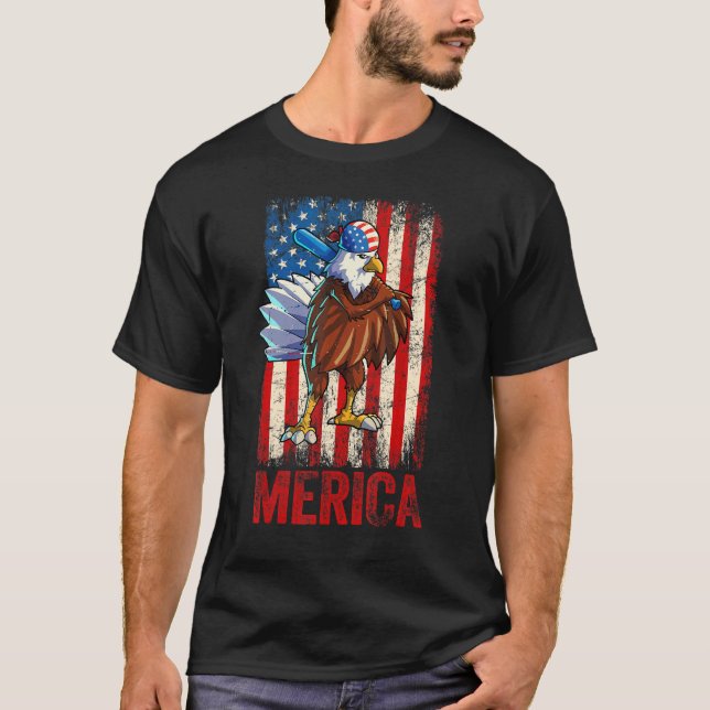Camiseta American Bald Eagle 4 de julho Mulheres Homens Ame (Frente)