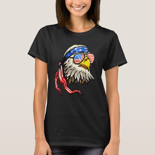 Camiseta American Bald Eagle 4 De Julho Usa Patriótica Ani (Frente)
