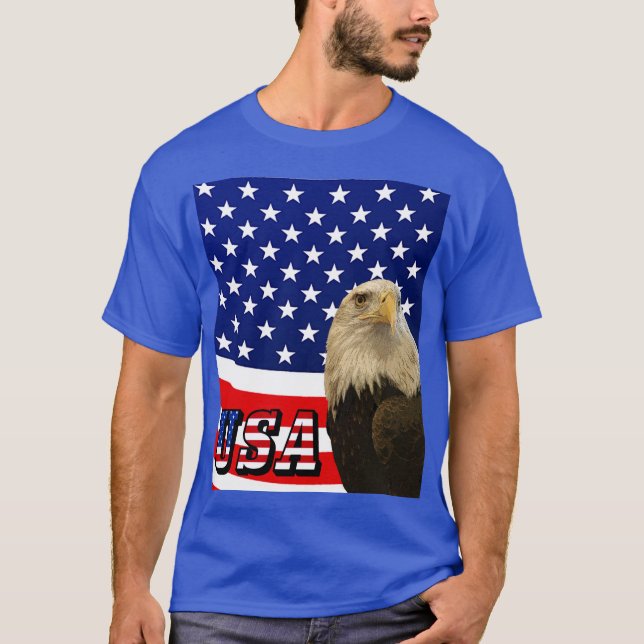 Camiseta American Bald Eagle, Flag, USA Font T Shirt - ZKOA (Frente)