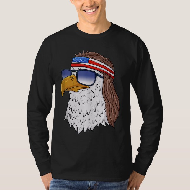 Camiseta American Bald Eagle Mullet 4 de julho Funny USA P (Frente)