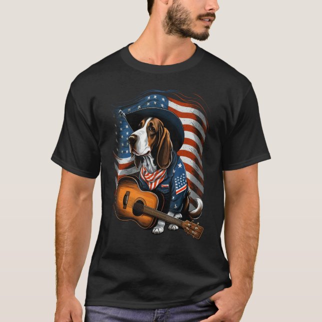 Camiseta American Basset Hound Guitar USA County Music (Frente)