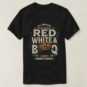 Camiseta American BBQ Vermelho Branco Azul 4 de Julho
