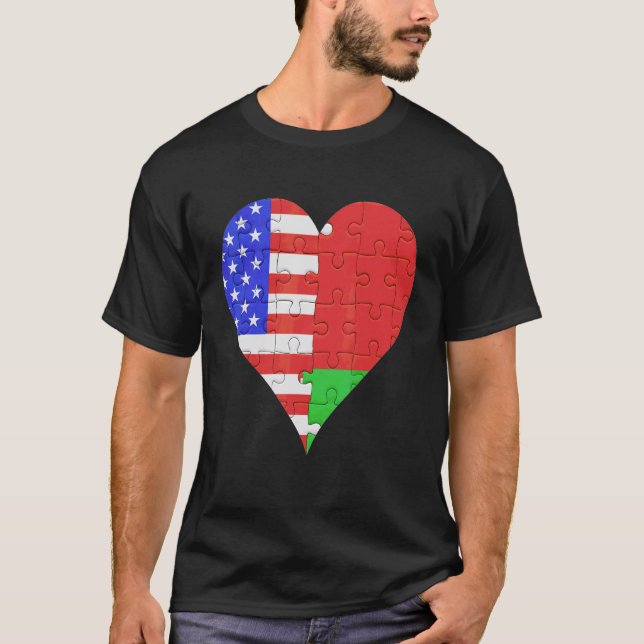 Camiseta American Belarusian Flag Heart (Frente)