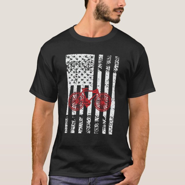 Camiseta American Biker Bicycle USA Flag 4 De Julho (Frente)