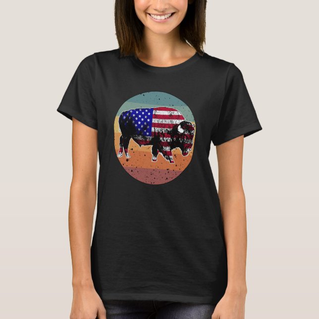 Camiseta American Bison US National Park Flag Silhouette Re (Frente)