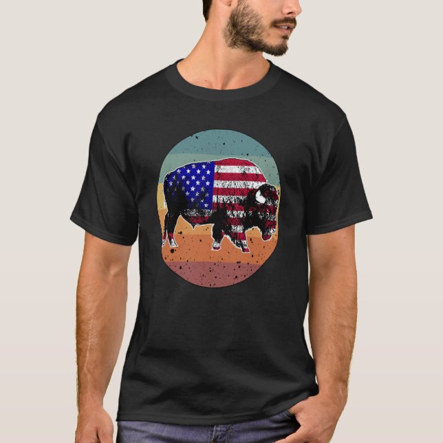 Camiseta American Bison US National Park Flag Silhouette Re (Frente)