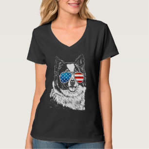 Camiseta American Border Collie 4 De Julho Patriótico Cão B
