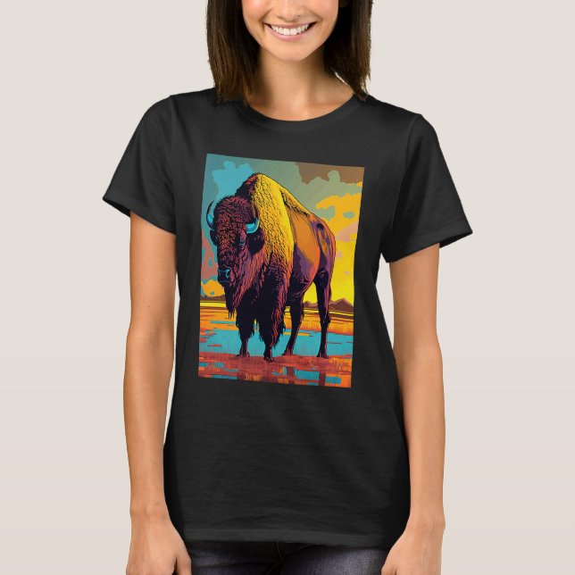 Camiseta American Buffalo Animal Pop Bison Grilling (Frente)