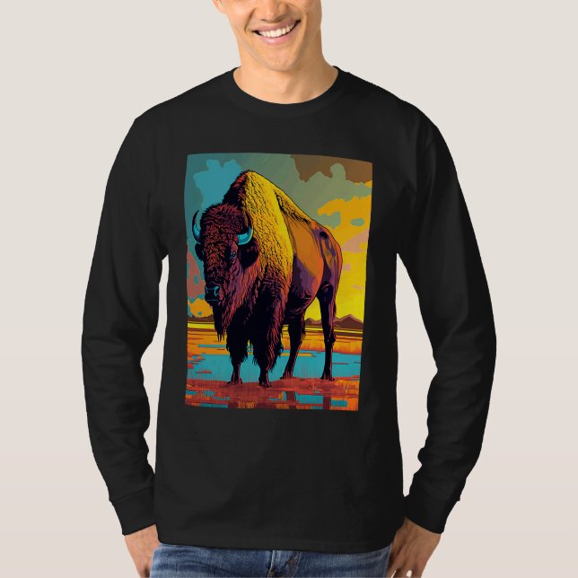 Camiseta American Buffalo Animal Pop Bison Grilling (Frente)