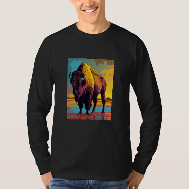 Camiseta American Buffalo Animal Pop Bison Grilling  2 (Frente)