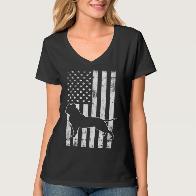 Camiseta American Bully PitBull Dog With American Flag Vint (Frente)