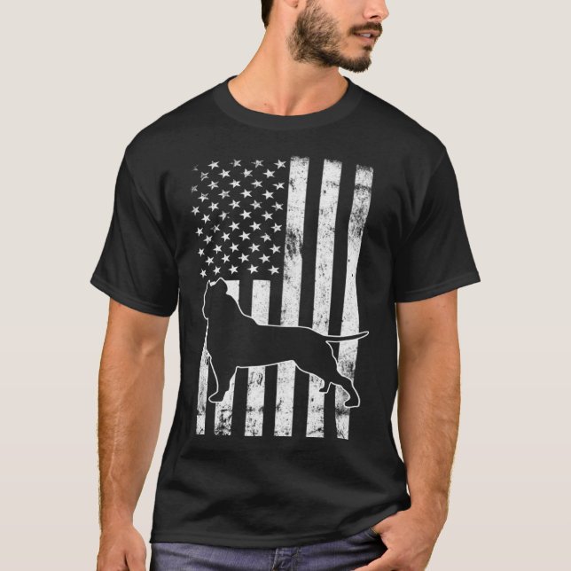 Camiseta American Bully PitBull Dog With American Flag Vint (Frente)
