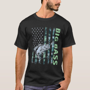 Camiseta American Camo Flag Big Bass Fishing Cool USA Desig
