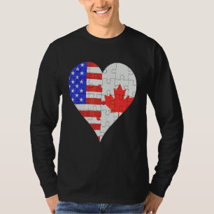 Camiseta American Canadian Flag Heart