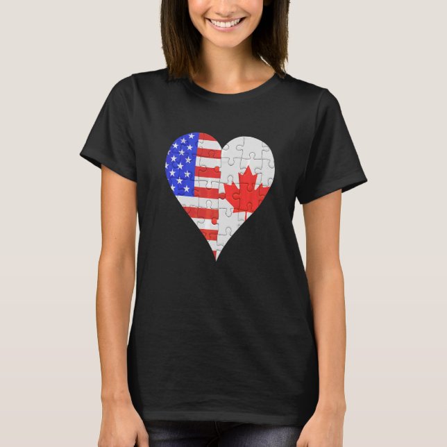 Camiseta American Canadian Flag Heart (Frente)