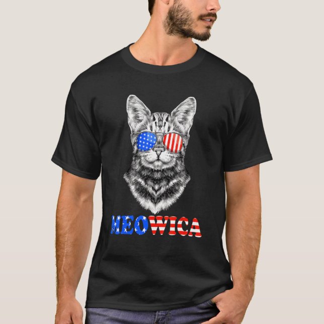 Camiseta American Cat 4 De Julho Meowica Merica Men Usa Fl (Frente)
