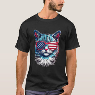 Camiseta American Cat Sunglass USA Flag 4° de julho Cat G