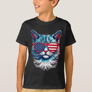 Camiseta American Cat Sungles Usa Flag 4º Do Julho Memorial