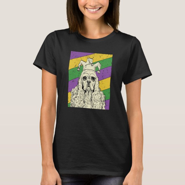 Camiseta American Cocker Spaniel Jester Mardi Gras Dog Mom  (Frente)
