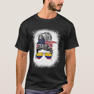 Camiseta American Colombiana Half Girl Usa Colombia Flag Bl