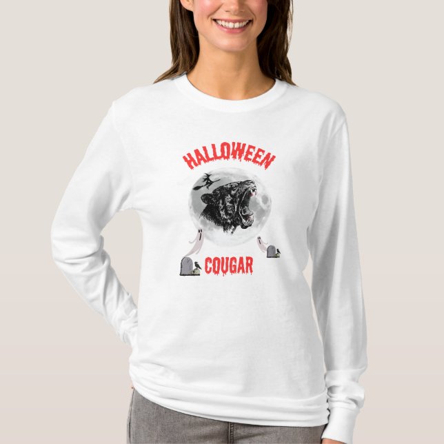 Camiseta american cougar on halloween night with crows (Frente)