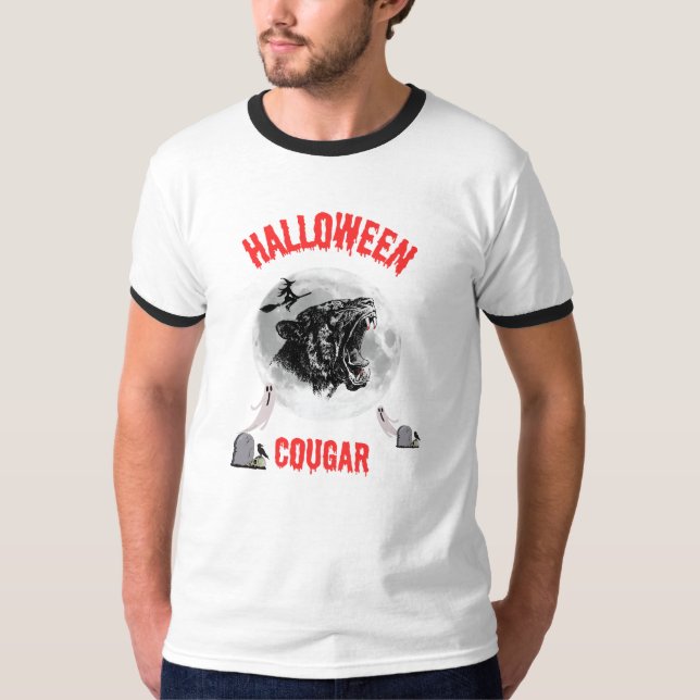 Camiseta american cougar on halloween night with crows (Frente)