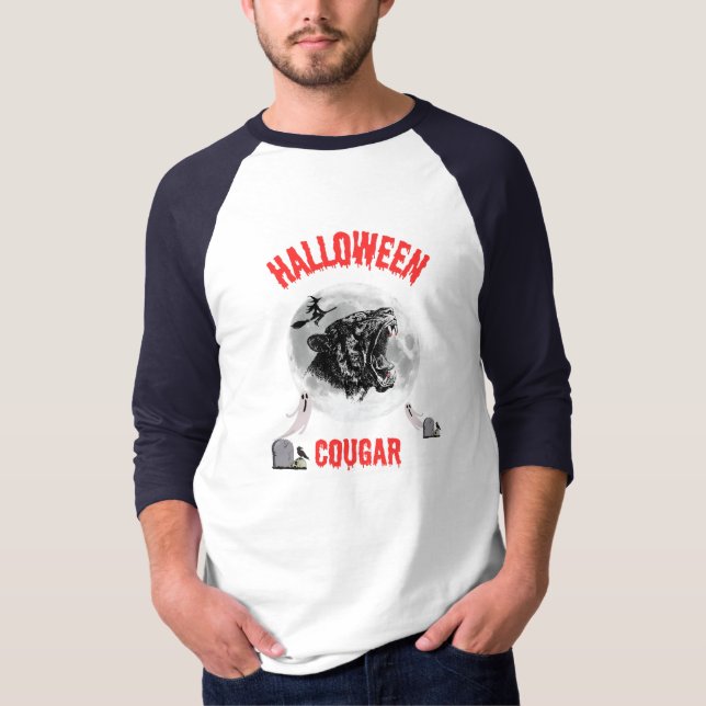 Camiseta american cougar on halloween night with crows (Frente)
