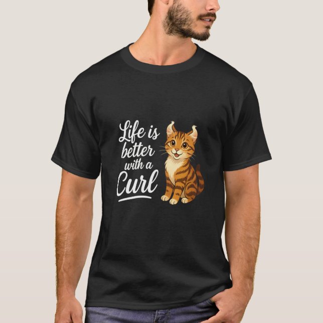 Camiseta American Curl A Vida é Melhor com Um Curl Gato Div (Frente)