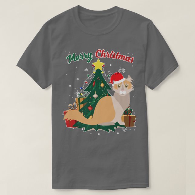 Camiseta American Curl Cat Árvore de Natal Flakes Xmas (Frente do Design)