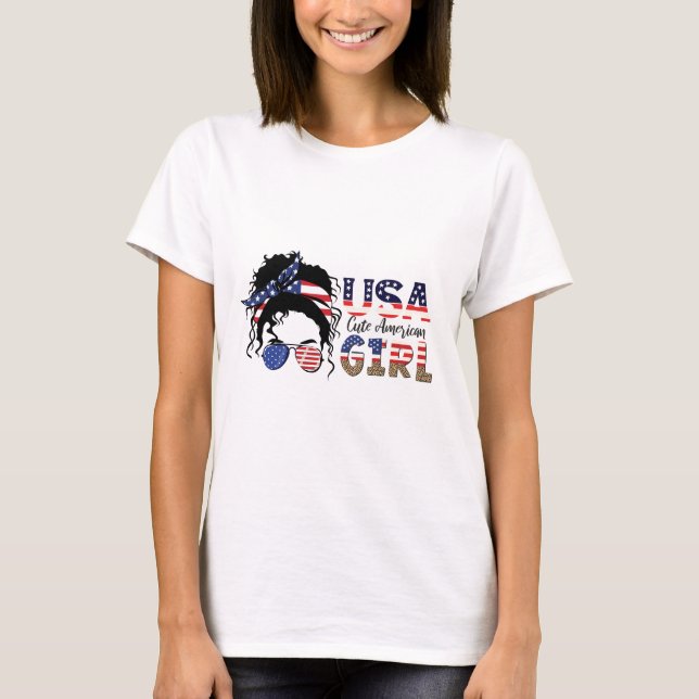 Camiseta American Cute Girl USA , 4 De Julho (Frente)