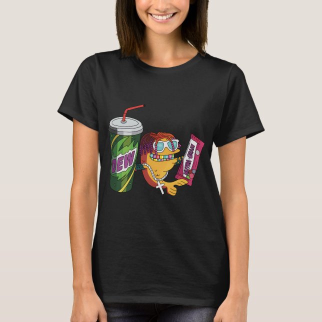 Camiseta American Dad - Klaus - Barra de Nutra-Grain e Dew (Frente)