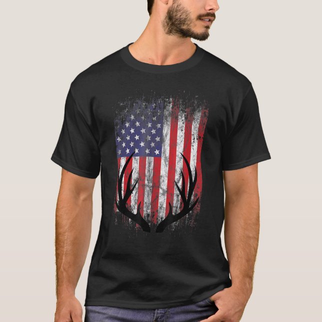 Camiseta American Deer Hunter Patriotic USA Flag For Men Wo (Frente)