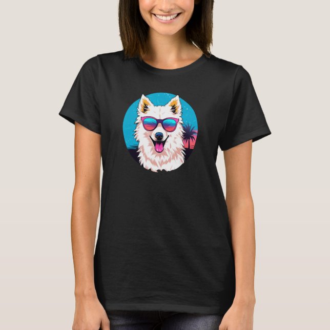 Camiseta American Eskimo Dog Wearing Sunglasses Retro (Frente)