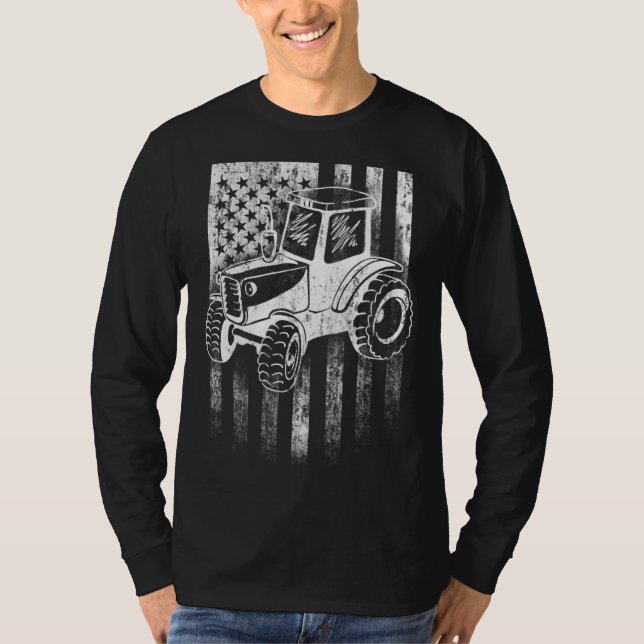 Camiseta American Farmer USA Flag Farm Tractor Distressed (Frente)