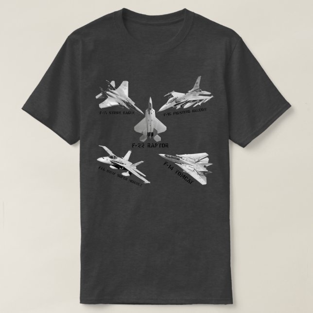 Camiseta American Fighters Jets F22 Raptor F14 Tomcat Plane (Frente do Design)