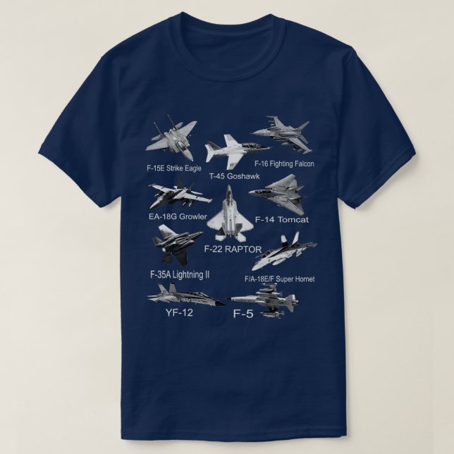 Camiseta American Fighters Jets F22 Raptor F14 Tomcat Plane (Frente do Design)