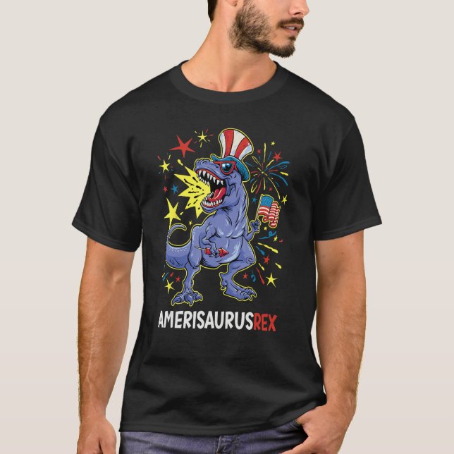 Camiseta American Flag 4th of July T Rex Dinosaur Amerisaur (Frente)