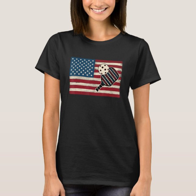 Camiseta American flag 4th of July USA Patriotic Pickleball (Frente)
