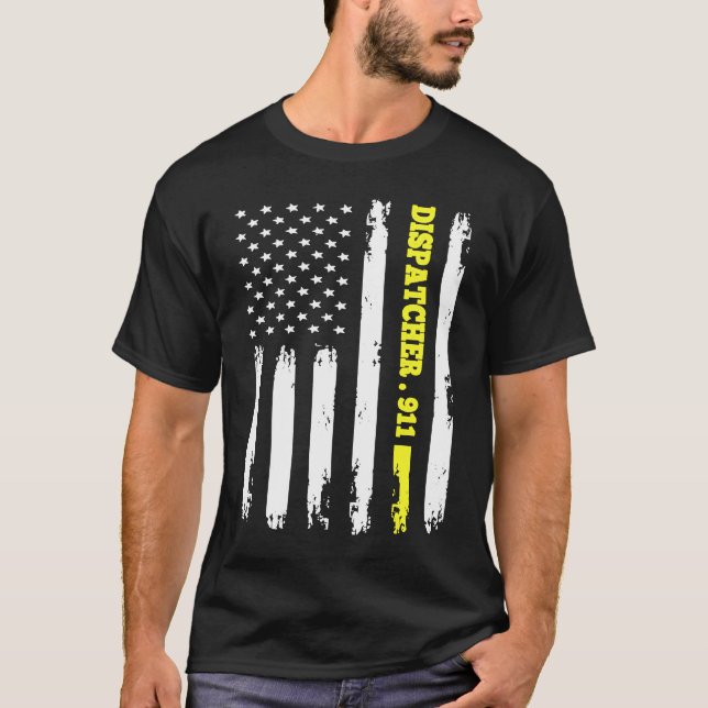 Camiseta American Flag 911 Dispatcher T gold line USA Flag (Frente)