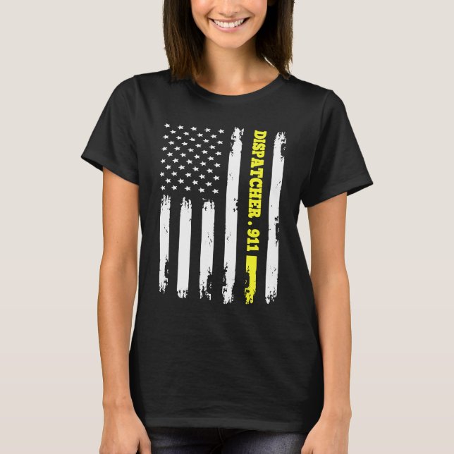 Camiseta American Flag 911 Dispatcher T gold line USA Flag (Frente)