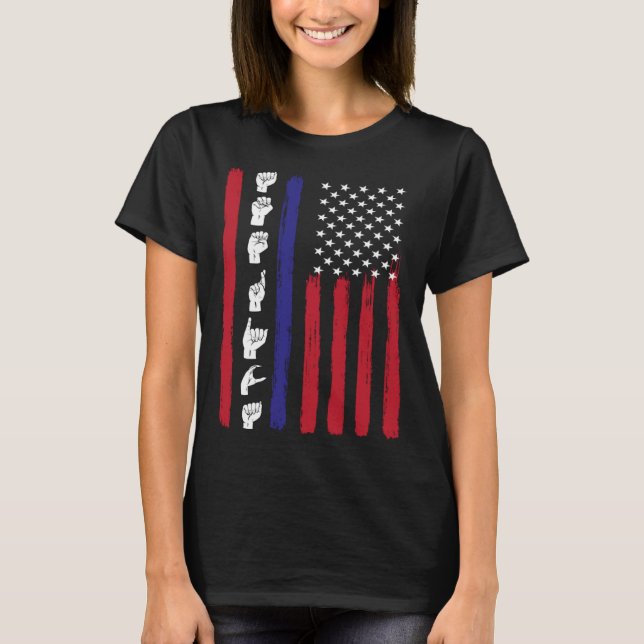 Camiseta American Flag ASL American Sign Language America U (Frente)