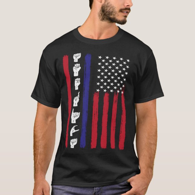 Camiseta American Flag ASL American Sign Language America U (Frente)
