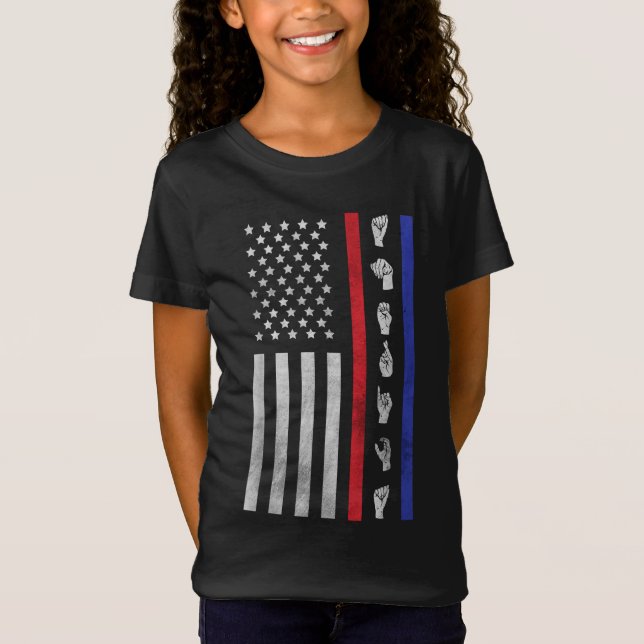 Camiseta American Flag ASL American Sinal Language America  (Frente)