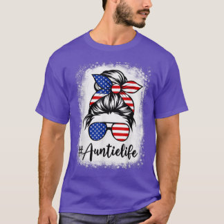 Camiseta American Flag Auntie Life Bleached Mães 4º Do