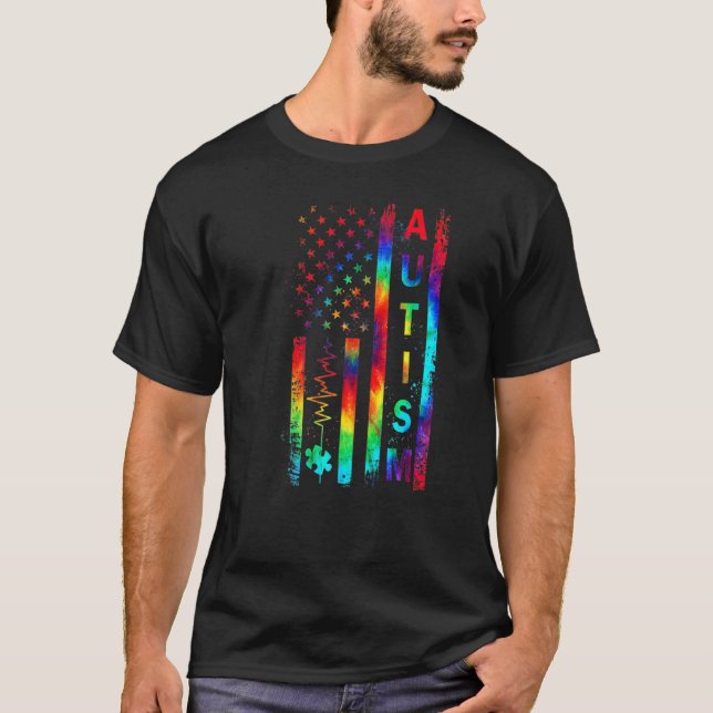 Camiseta American Flag Autism Awareness Teacher Mom Support (Frente)