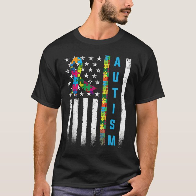 Camiseta American Flag Autism Awareness Teacher Mom Support (Frente)