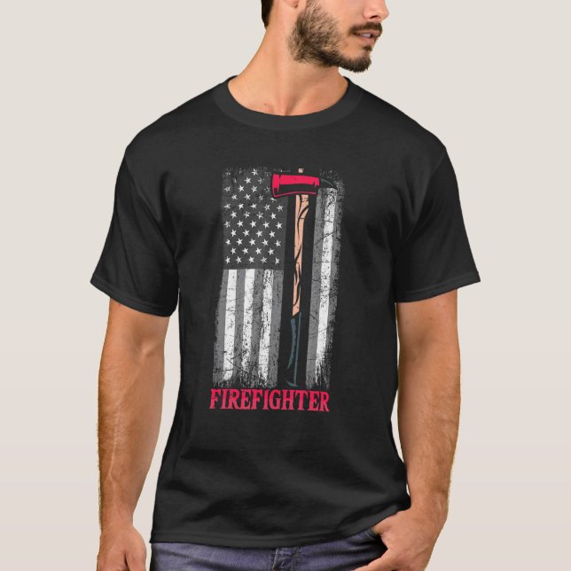 Camiseta American Flag Ax Thin Red Line Patriot Firemoon (Frente)